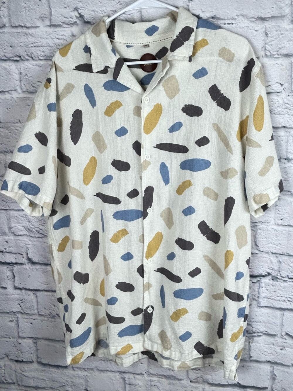 Common People Shirt XL Abstract Print Button Up Cotton Camp Shirt Casual